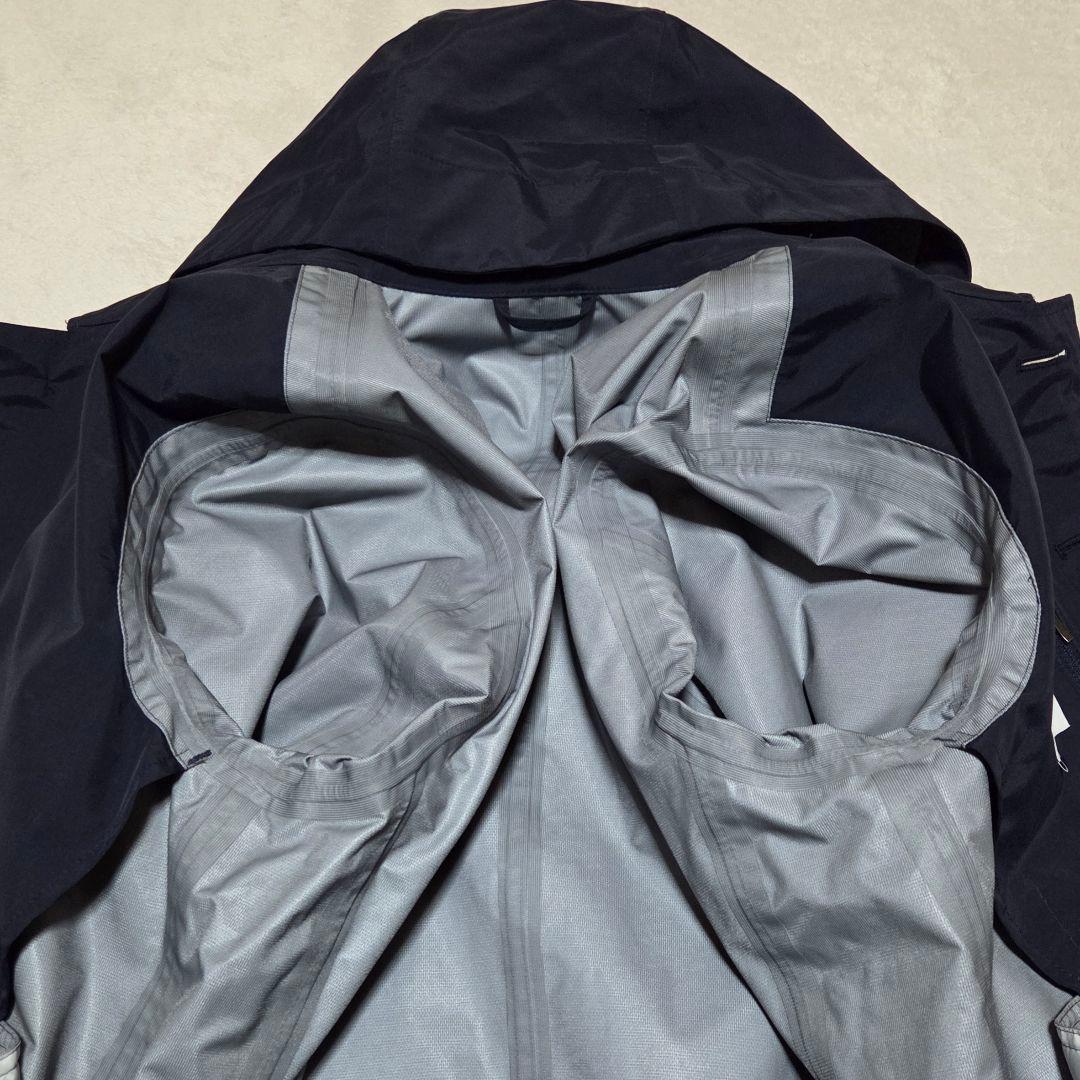 【美品】ミズノ 防風 撥水ナイロン 軽量素材 フード ステンカラーコート 紺 M