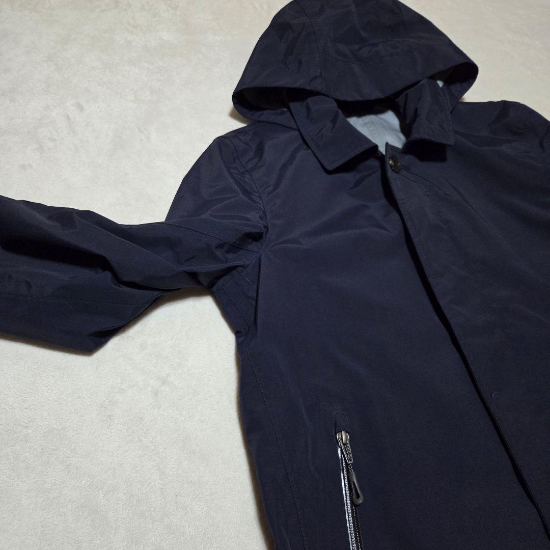【美品】ミズノ 防風 撥水ナイロン 軽量素材 フード ステンカラーコート 紺 M