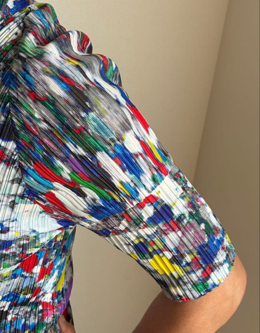 プリーツプリーズ前開き半袖シャツ