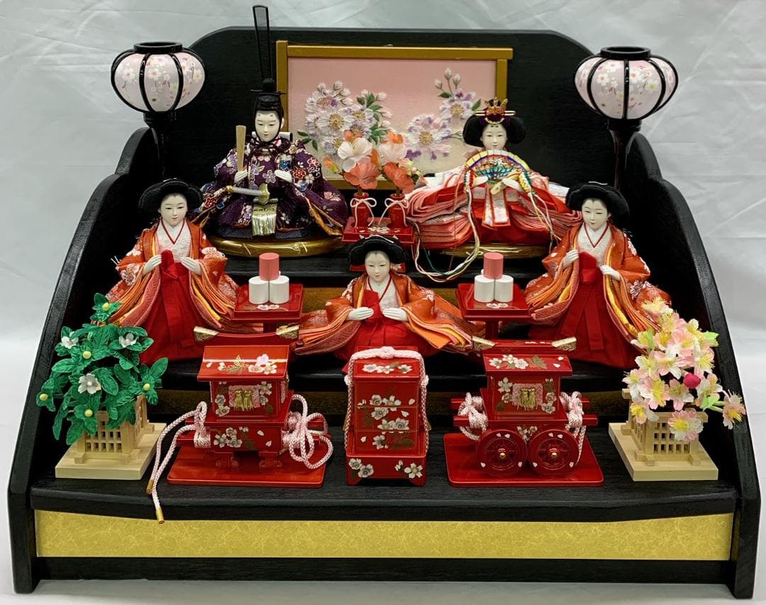 雛人形 桐台 三段飾り 豆親王 五人飾り ひな人形 初節句 プレゼント 三人官女