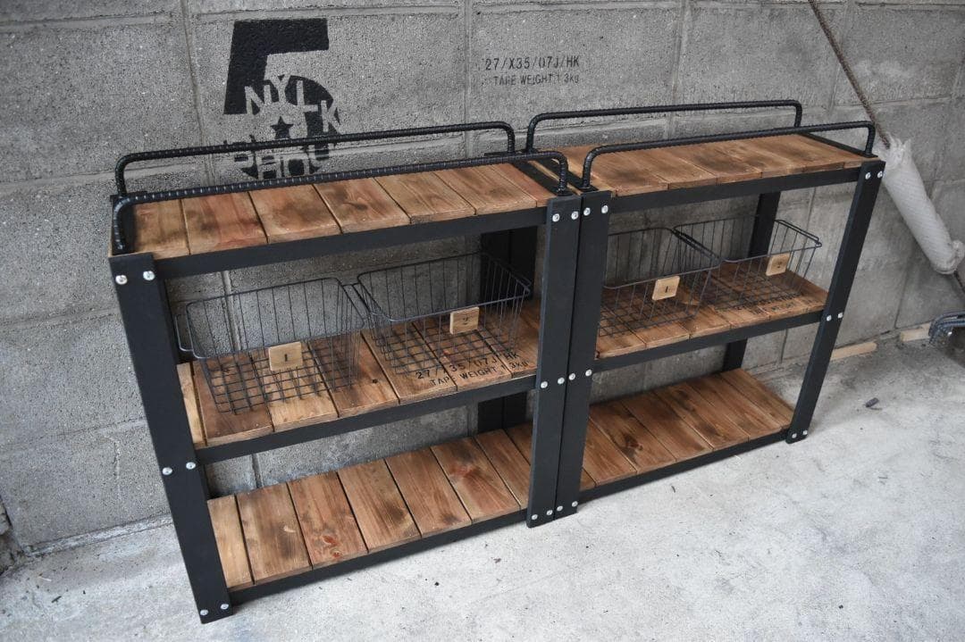 【かごつき】男前インテリア　棚　×２台　植物　多肉植物　インダストリアル 911