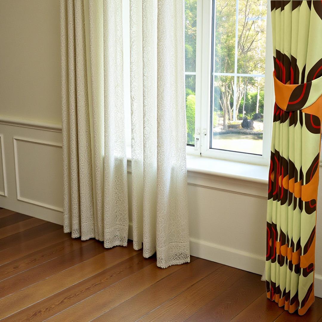 ミッドセンチュリー レトロ 昭和 ドレープカーテン×2組でお得な割引価格