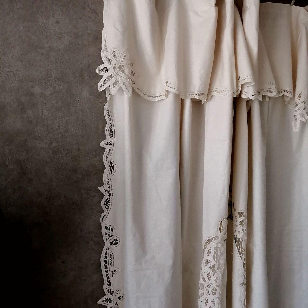 ヴィンテージ生成り　バテンレース　カーテン　2枚組