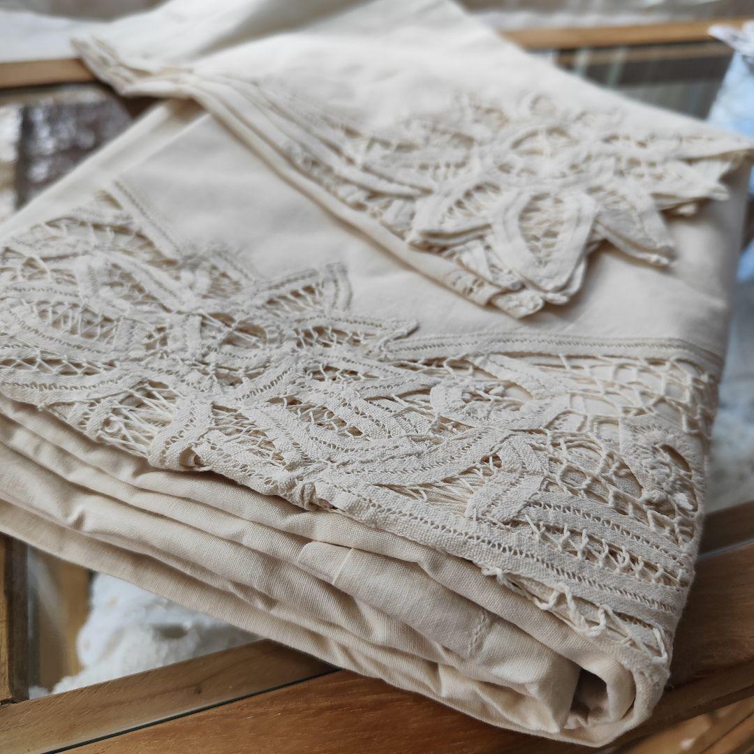 ヴィンテージ生成り　バテンレース　カーテン　2枚組