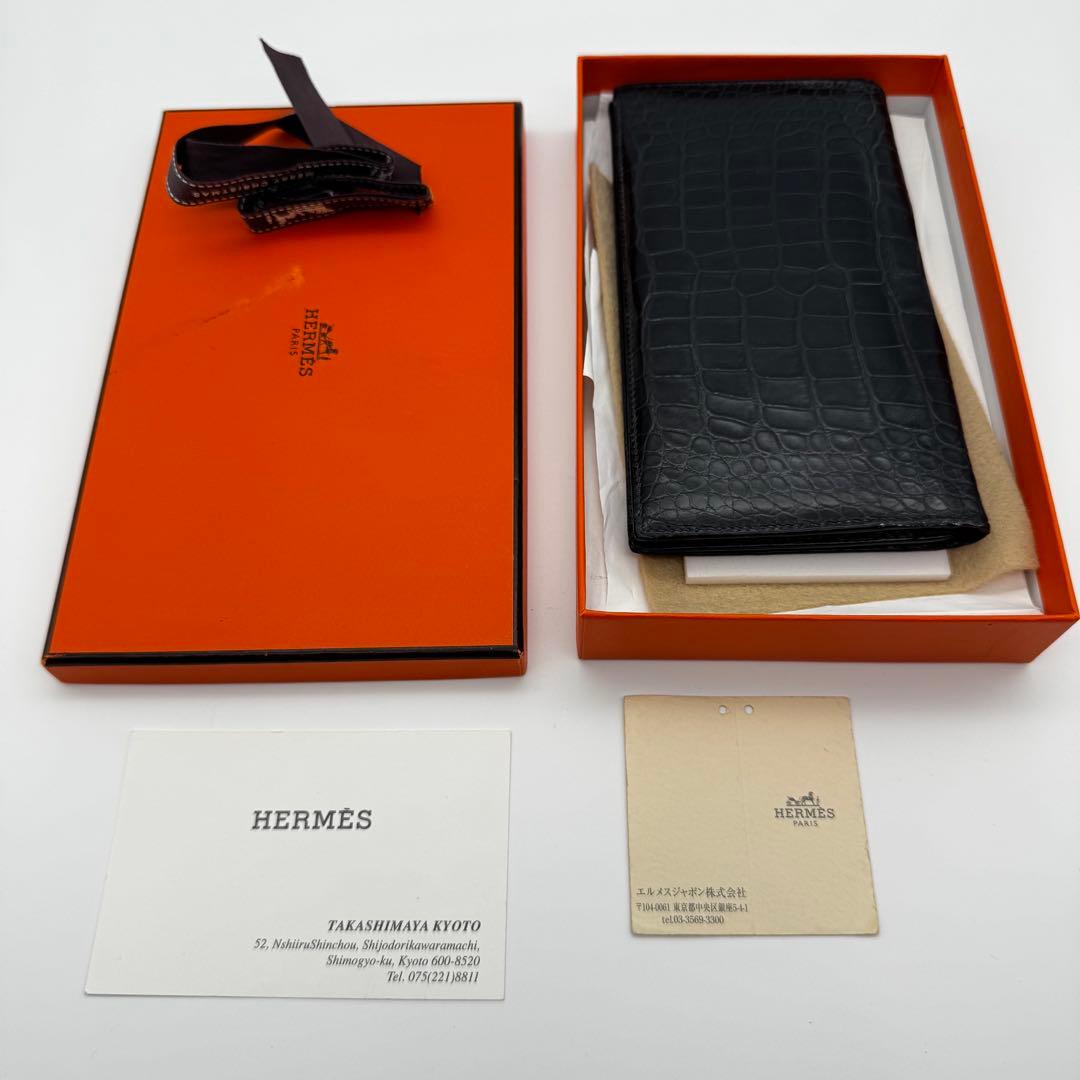 美品✨希少　エルメス　MC2フレミング　アリゲーター　クロコ　長財布　札入れ　黒