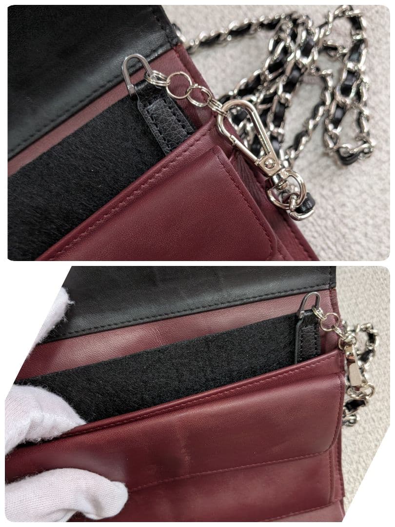 シャネル　マトラッセ　黒　三つ折り長財布　ラムスキン　シルバーココ　チェーン