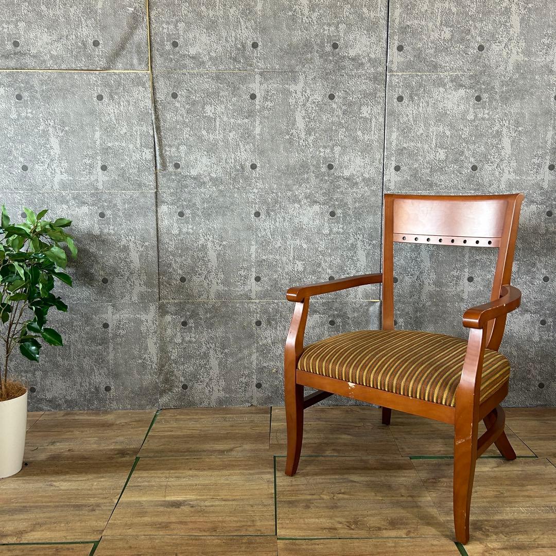 ꧁英国調家具꧂ストライプ柄ダイニングアームチェア 食卓椅子 いす イス ラウンジ