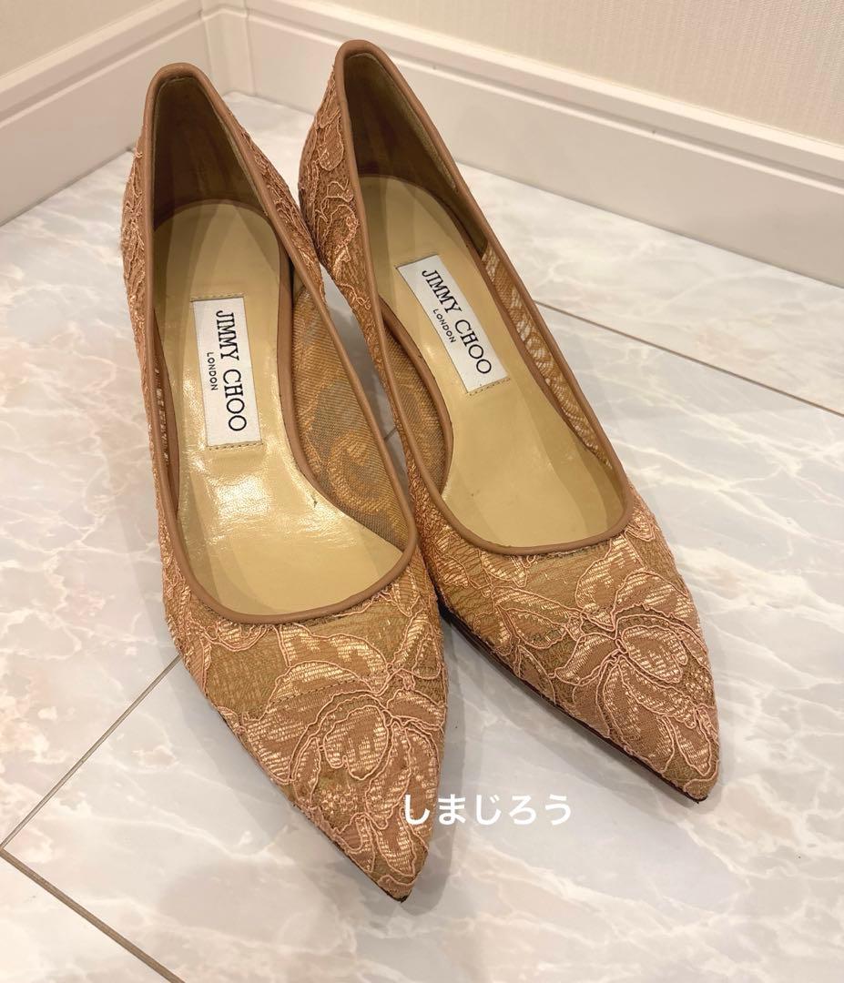 新品JIMMY CHOO レースヒールパンプス　38 1/2 ピンクベージュ