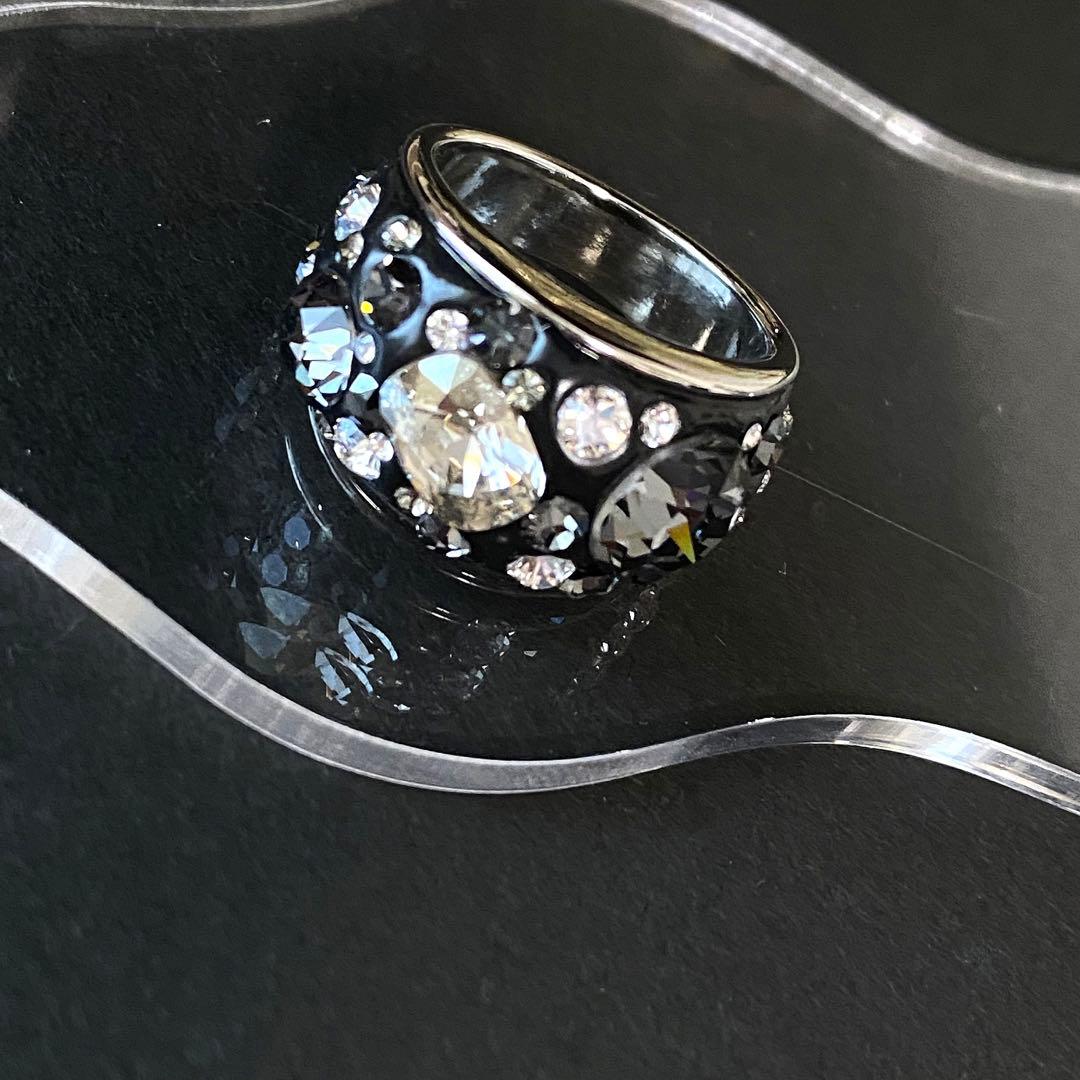 再販♡グルーデコ/スワロフスキー®️ブラック系リング