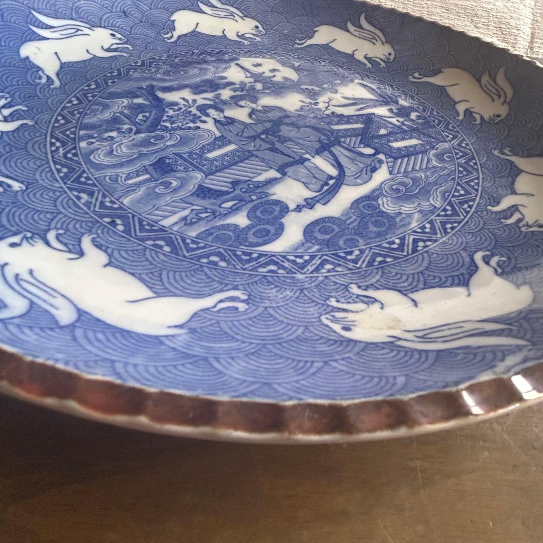 伊万里焼 染付 印判 波乗りうさぎ 明治時代 中国美人画 コレクター収集品