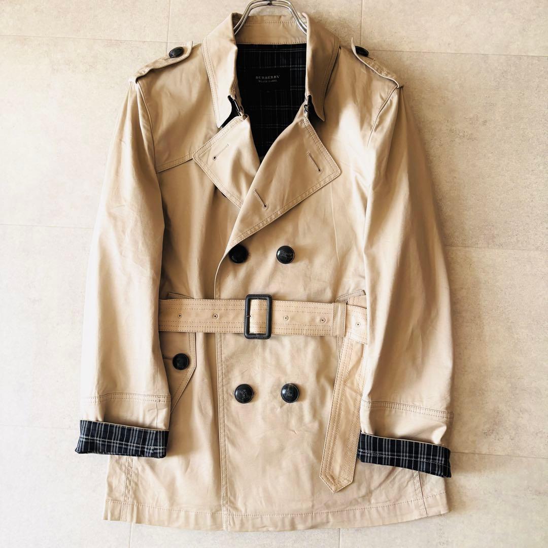 バーバリーブラックレーベル　ショートトレンチコート　M　ベージュ　裏地チェック