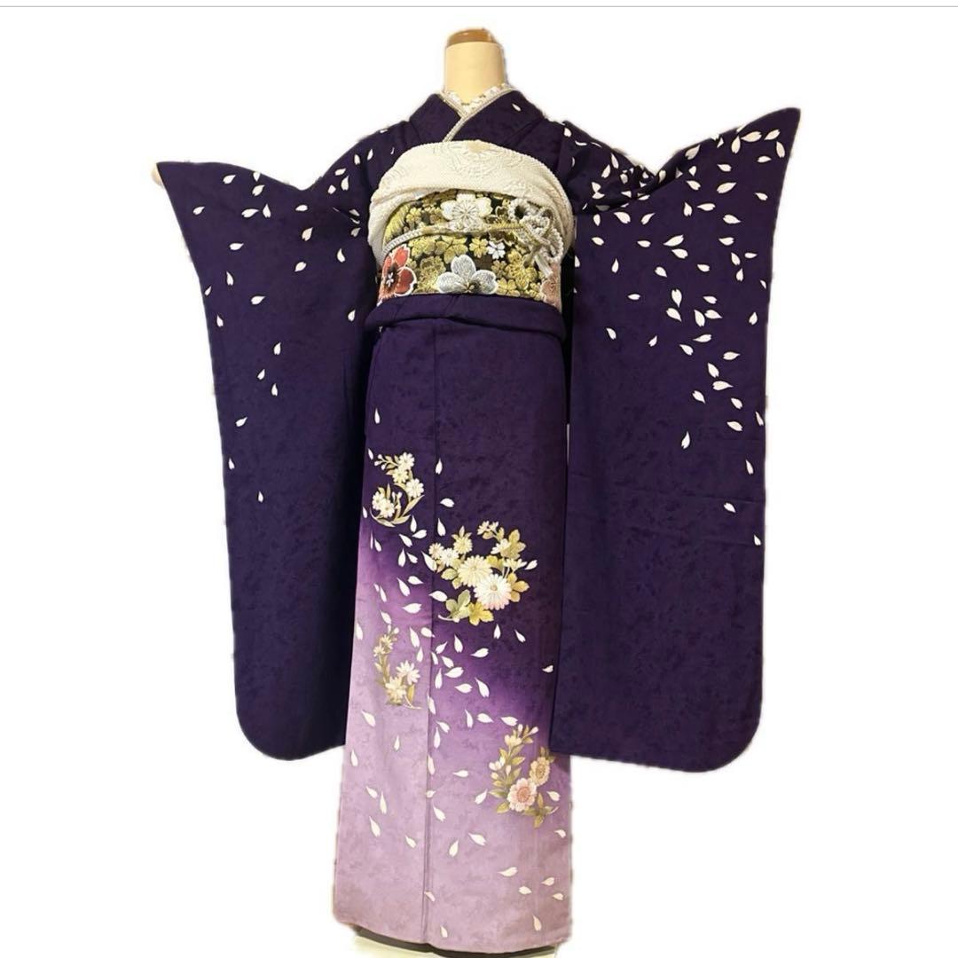 夜桜♡豪華刺繍 振袖フルセット 濃紫 枝垂れ桜 Sサイズ 成人式 小柄な方