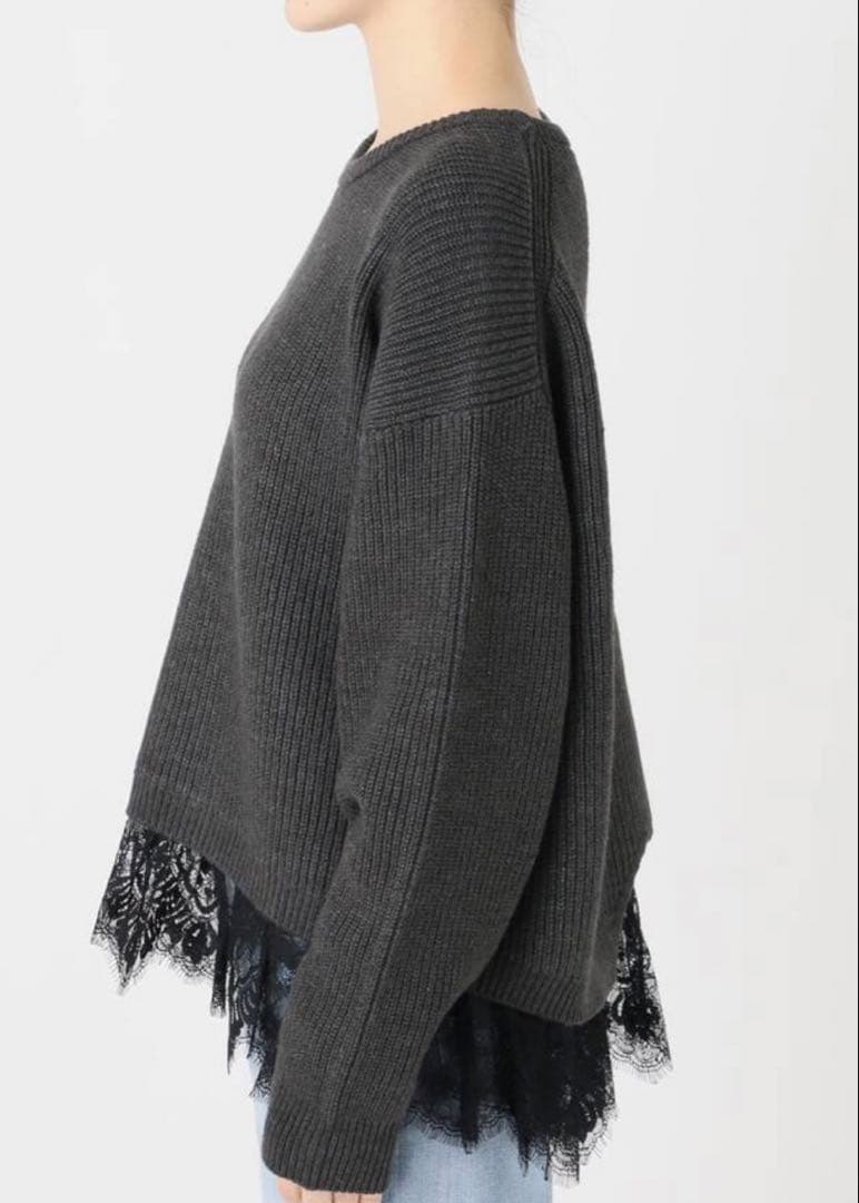 spick&span レースドッキング畦ニットプルオーバー