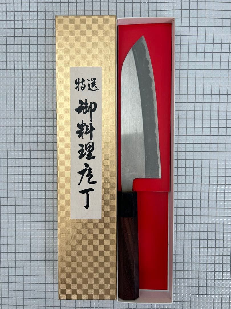 包丁 三徳 165mm 安来鋼青紙二号 紫檀八角柄