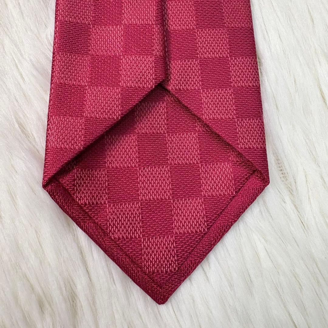 極美品 ルイヴィトン ダミエ 現行 シルク ネクタイ ピンク