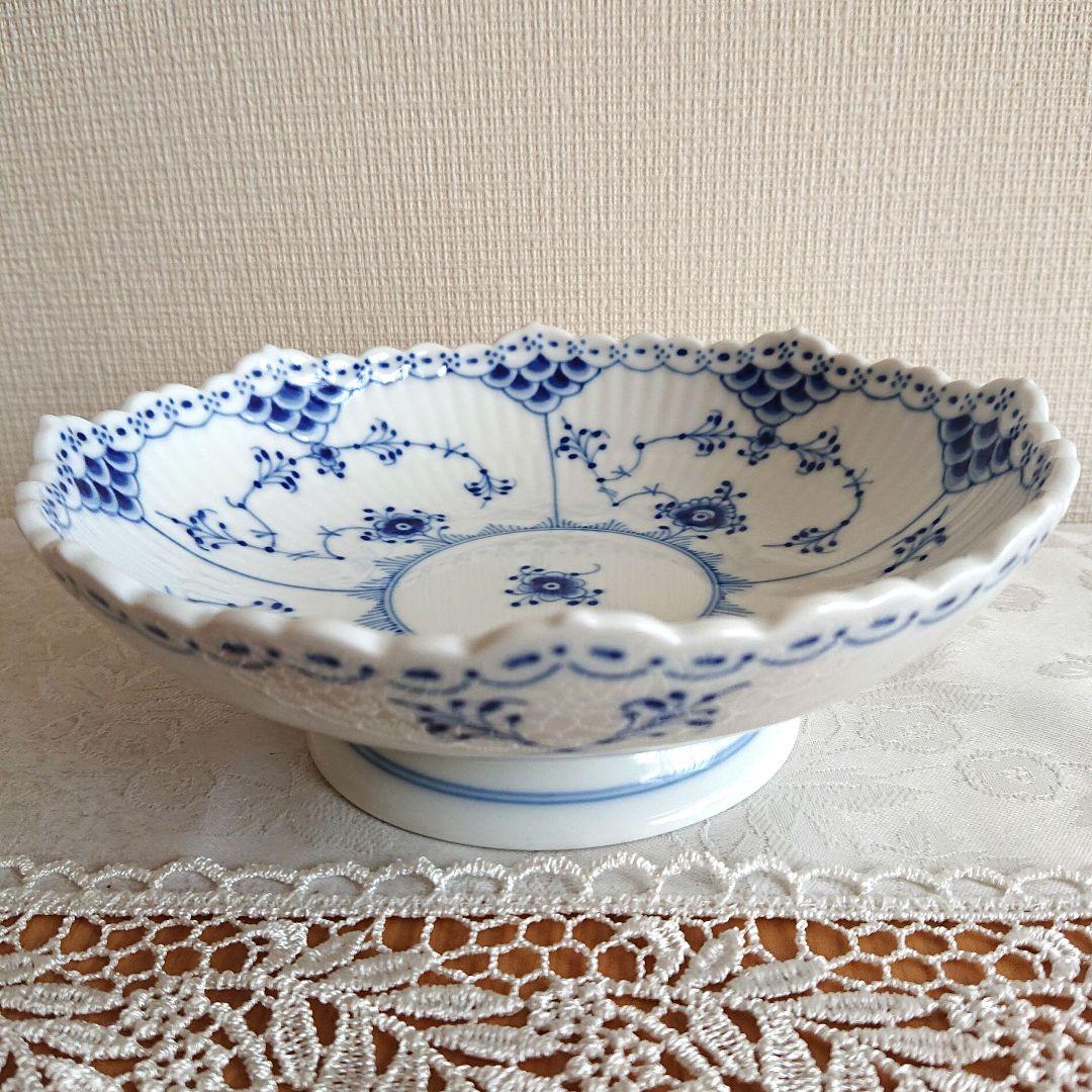 ロイヤルコペンハーゲンブルーフルーテッド ハーフレース 足つき ケーキデニッシュ