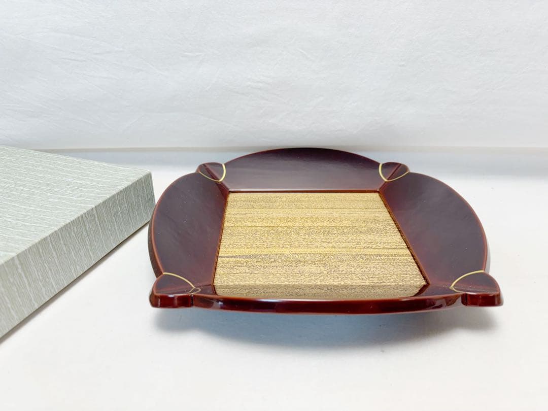 未使用 茶道具 木製溜塗 七宝盆 胡麻竹張り 鵬雲斎好写 菓子器