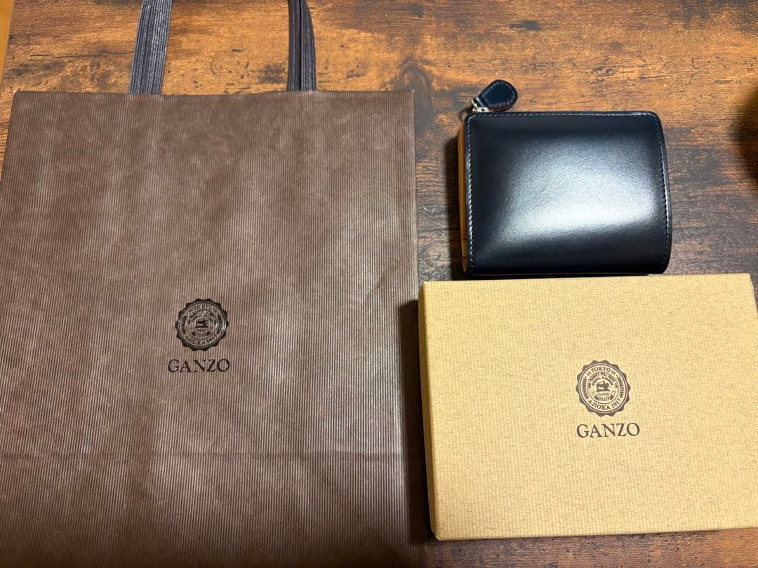GANZO ネイビー CORDOVAN (コードバン) Lファスナー二つ折り財布