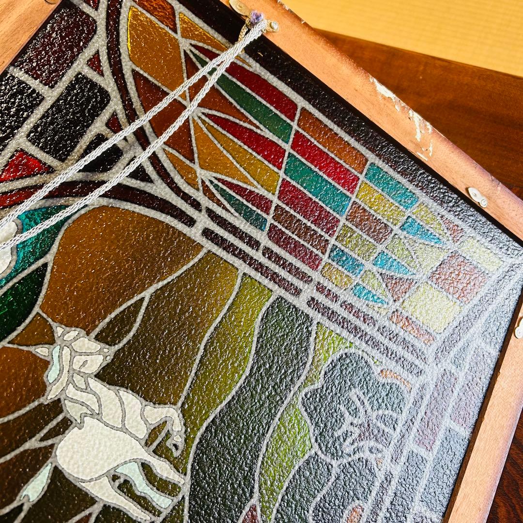 子馬のステンドグラス　パネル　額付き　67センチ✖️48センチ