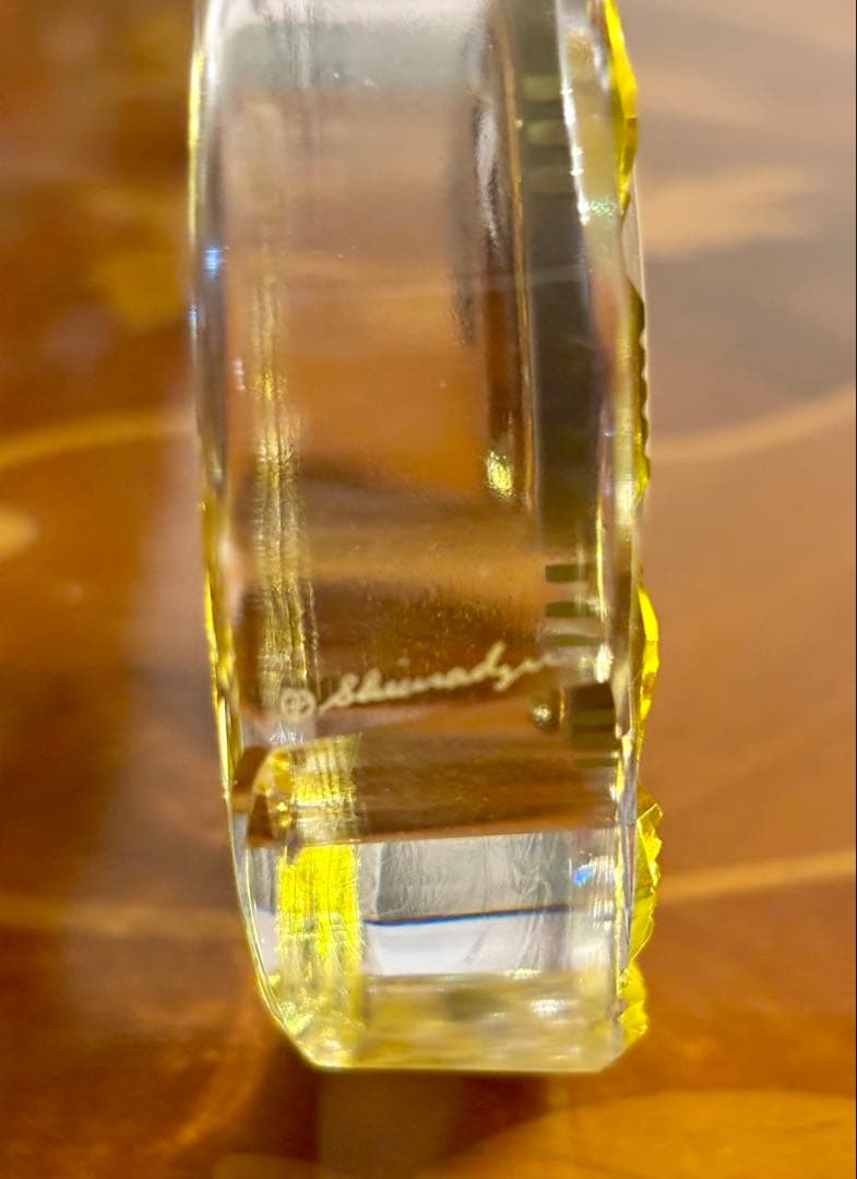島津薩摩切子　イエロー 置時計 約10cm