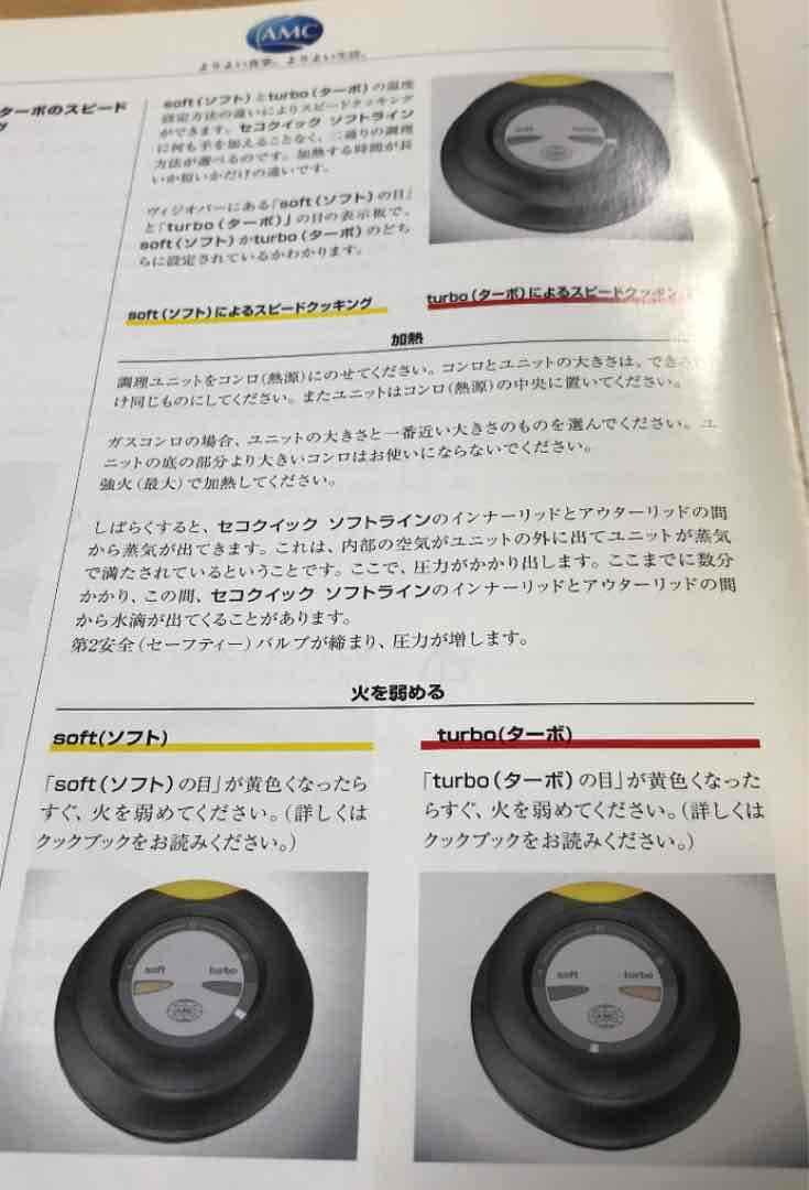 AMC鍋　圧力フタの取扱説明（ソフト&ターボ）