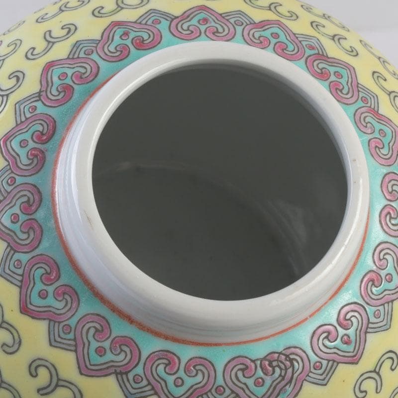 中国　景徳鎮款　粉彩　花草福字文　蓋壷　V　9591