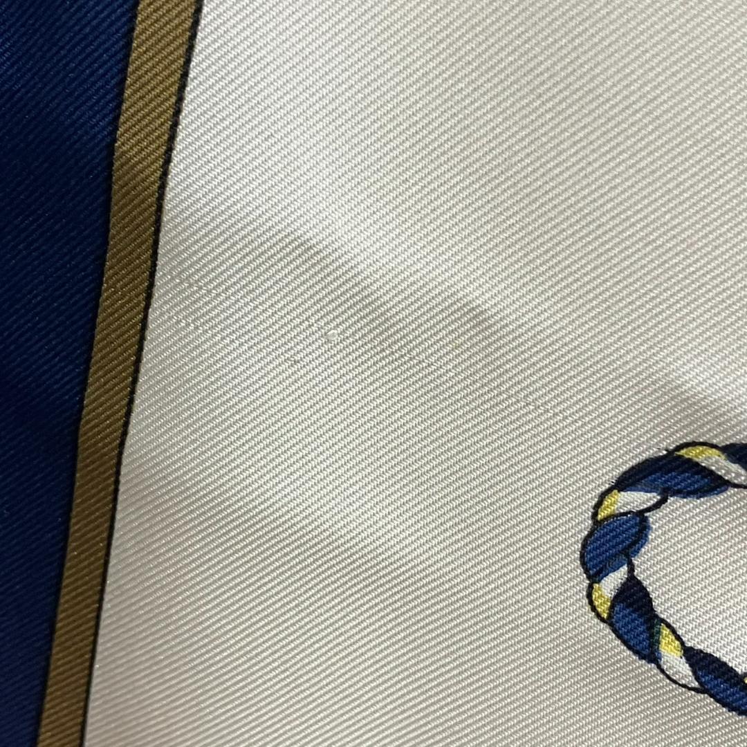 エルメス　カレ90 スカーフ LES CLES 鍵柄 シルク100％ ブルー系