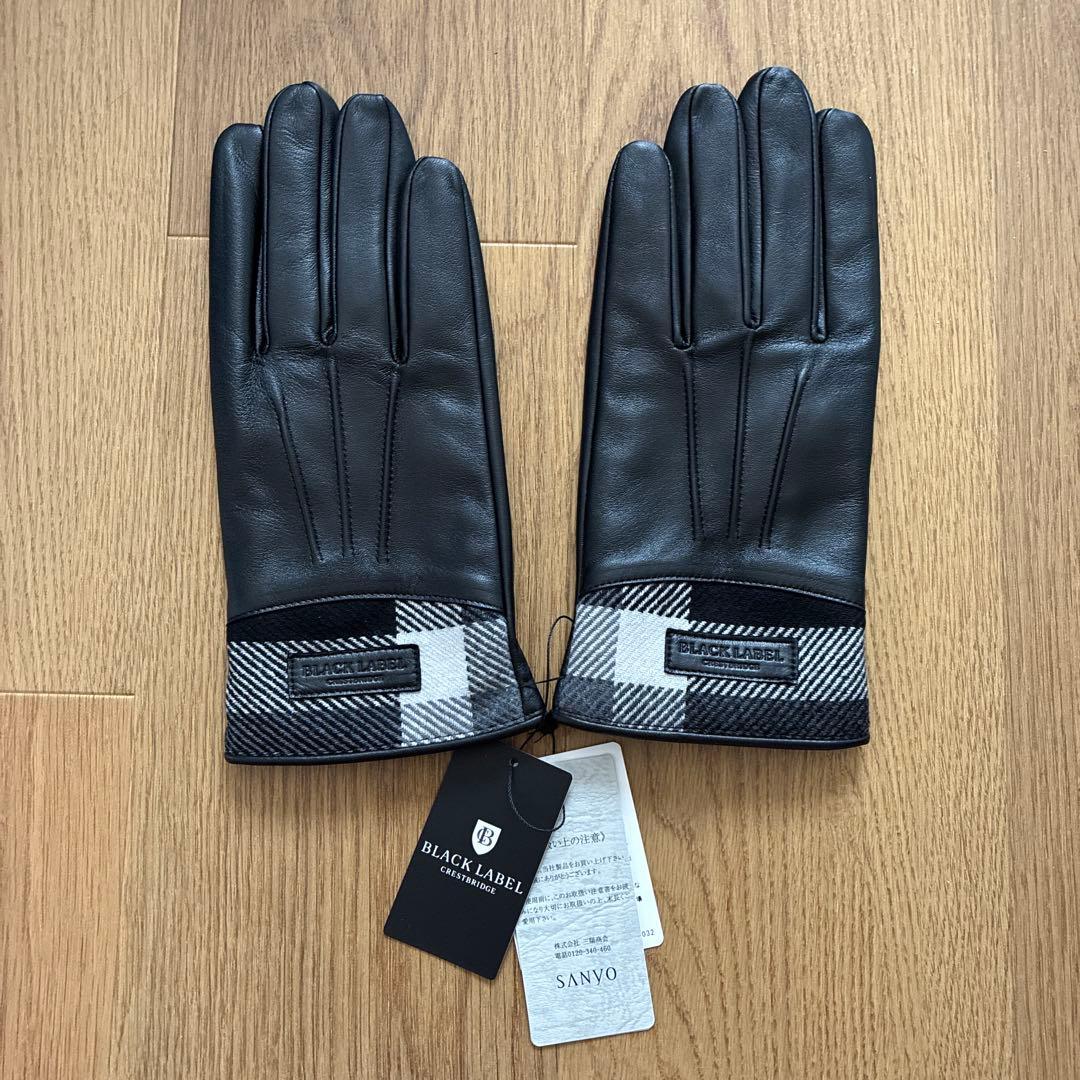 【未使用品】ブラックレーベルクレストブリッジ レザー グローブ ブラック