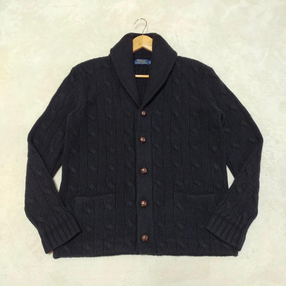 美品　ポロラルフローレン　ショールカラー　ケーブルニットカーディガン　胡桃釦
