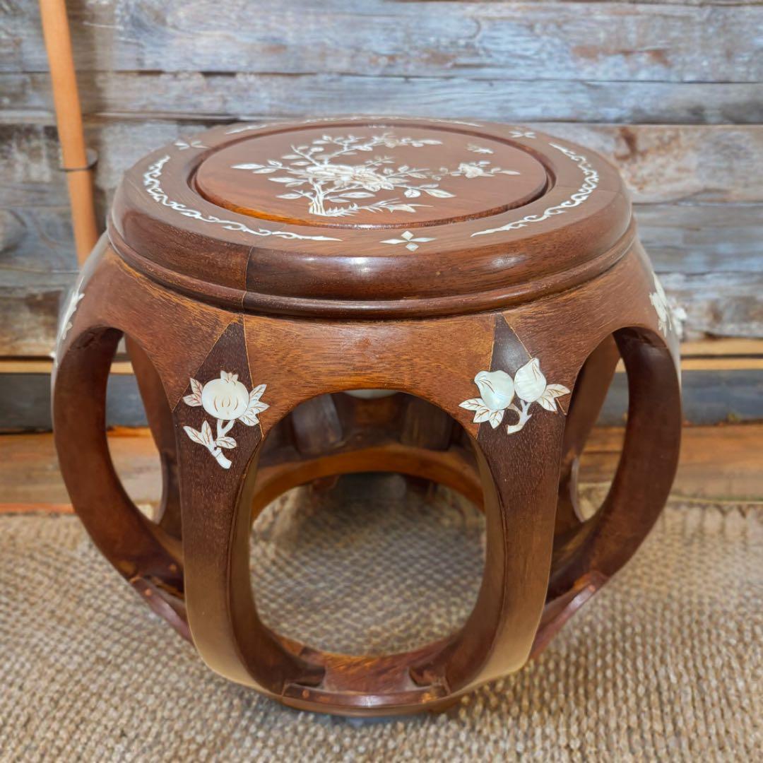 螺鈿象嵌花台　スツール　置台 飾り棚 香炉台 華道具 唐物 中国美術