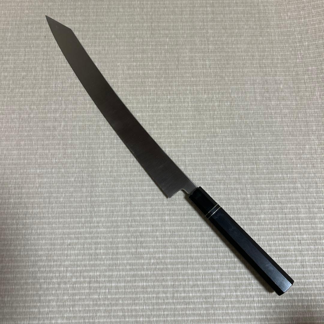 尺二　切り付け　柳刃　包丁　和包丁　本焼　V金10号　鬼反り　黒檀黒水牛八角柄