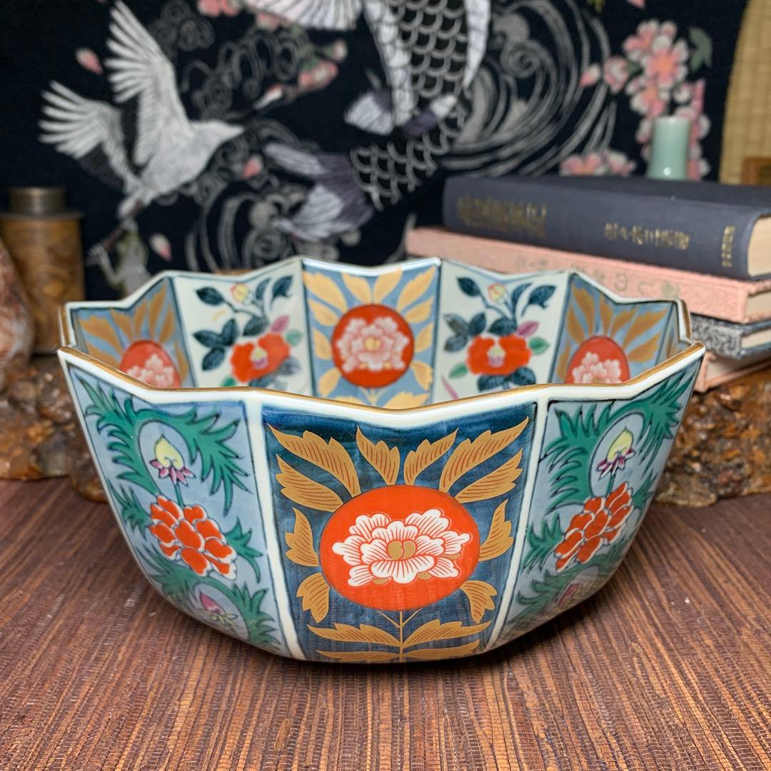 林九郎窯　内外椿花紋　十方剣先鉢　金彩　鉢 有田焼 古伊万里様式