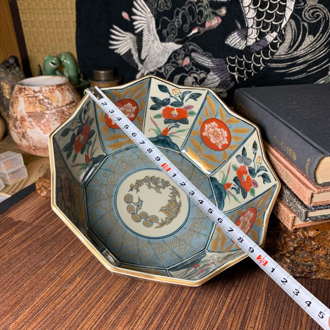 林九郎窯　内外椿花紋　十方剣先鉢　金彩　鉢 有田焼 古伊万里様式