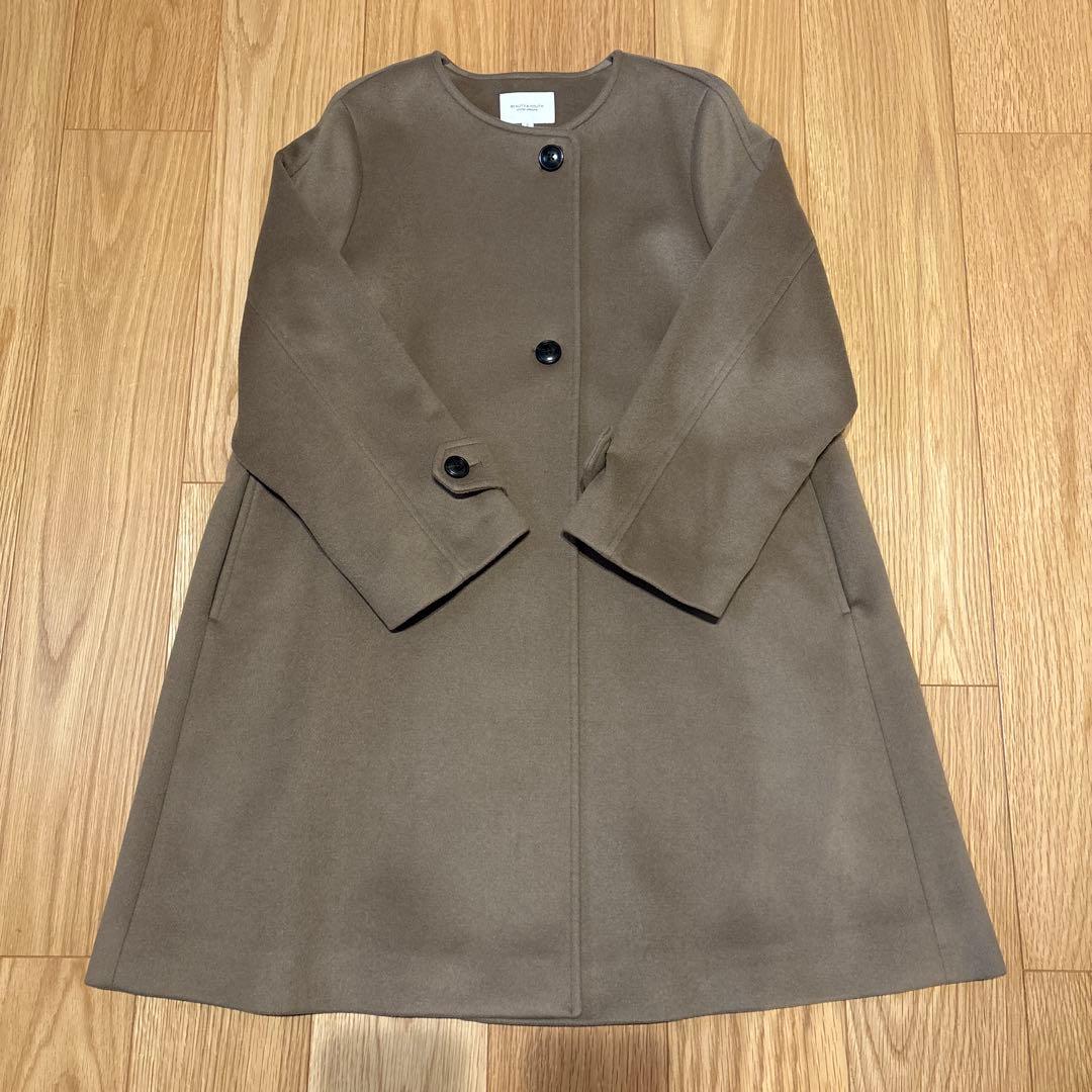 B&Y UNITED ARROWSビーバーノーカラーフレアコート　ブラウン系　S