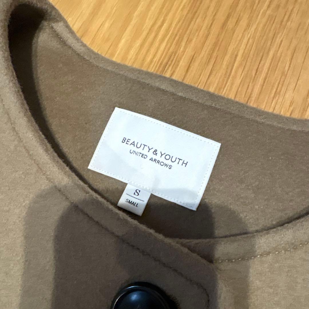 B&Y UNITED ARROWSビーバーノーカラーフレアコート　ブラウン系　S