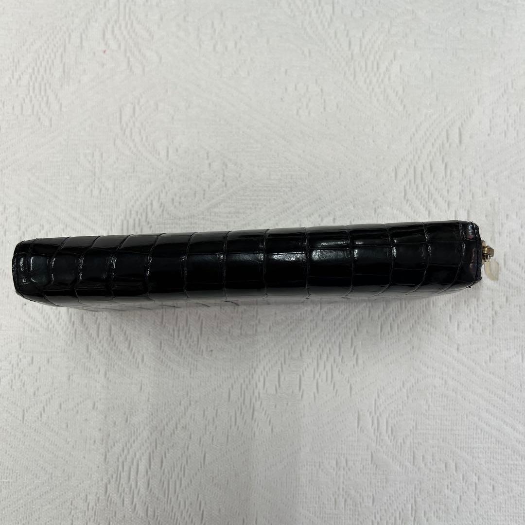 池田工芸　長財布　L字ファスナー　クロコダイル　ブラック　ゴールド金具　メンズ