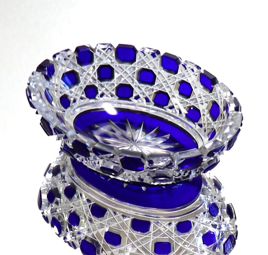 オールド・バカラ 最上級作品 青色被せ 切子 皿 ディアマン・ピエーリープレート