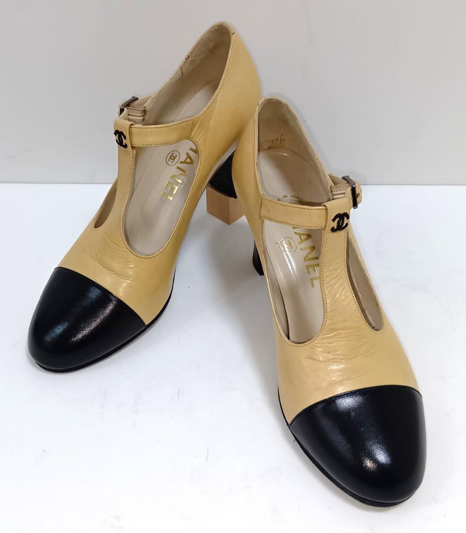 【リペア済】シャネル 23.5cm パンプス ココマーク バイカラー ストラップ