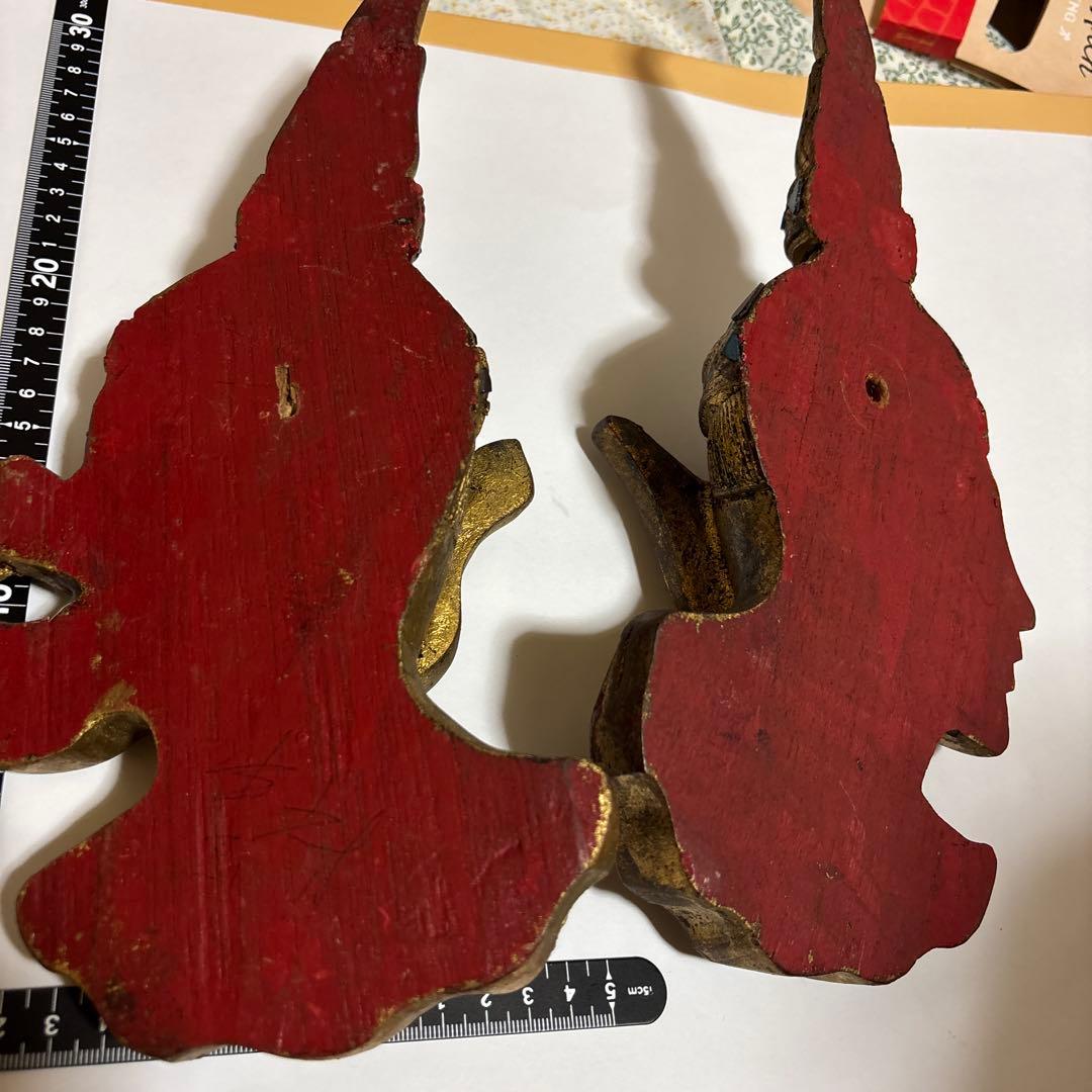 バリ島 木彫り 仮面 ウォールデコ エスニック アジアン雑貨 金風仕上げ