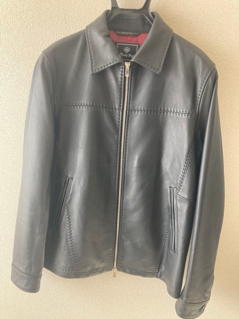 Men's Bigi ブラックレザーシングルライダースジャケット