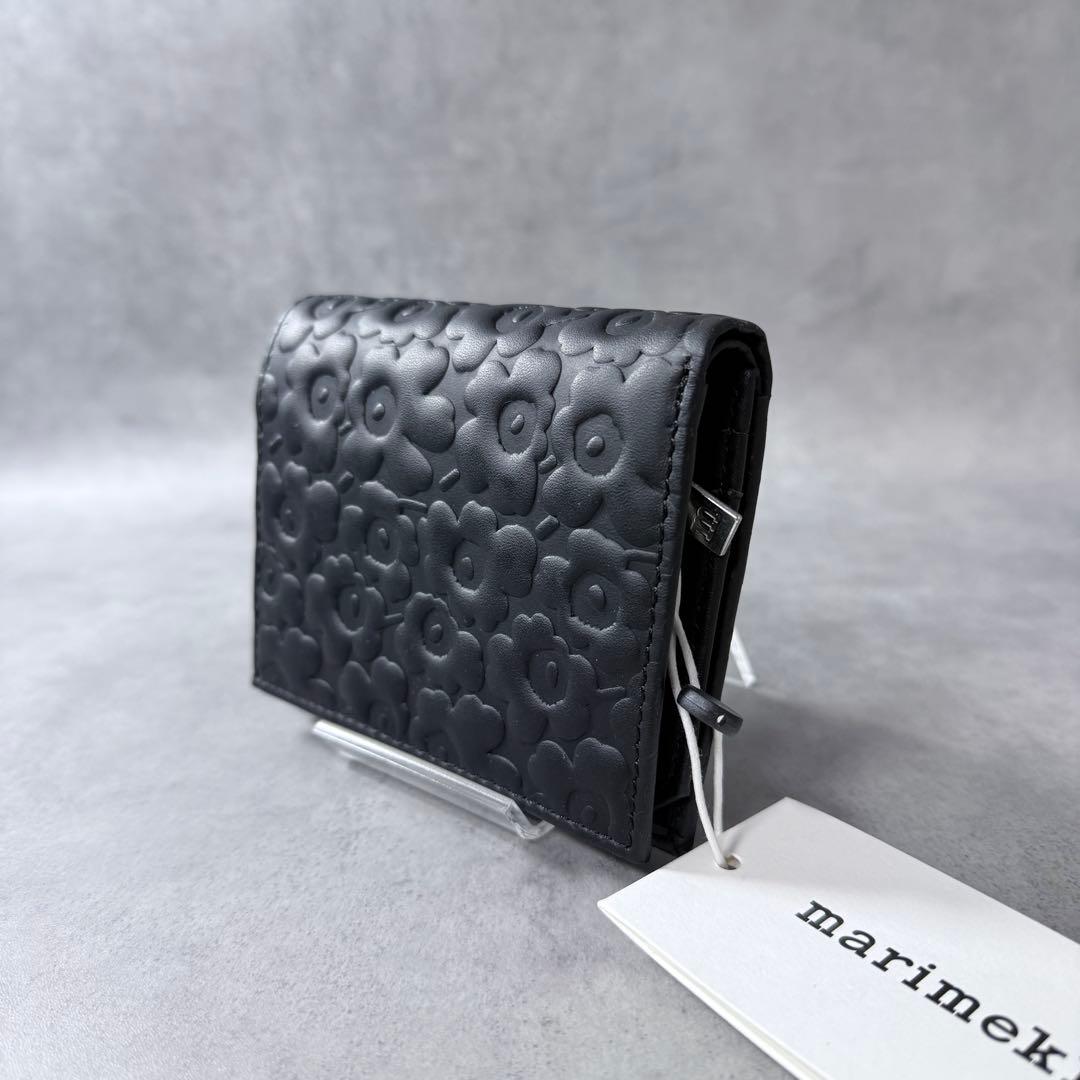 マリメッコ marimekko カトリ 二つ折り財布 ウニッコ レザー 黒 新品