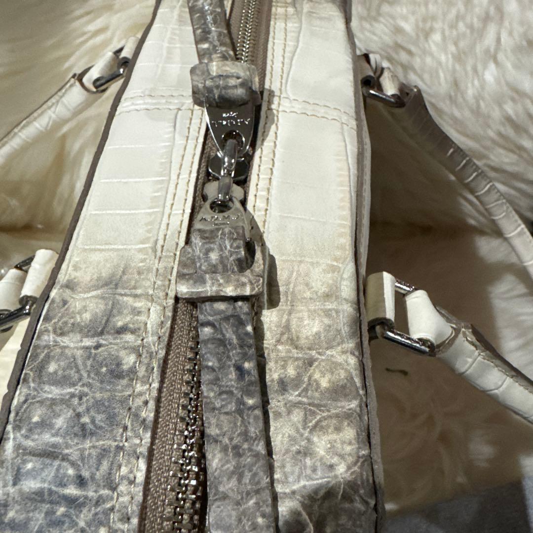 専用☆ADMJ クロコ型押し28cm ボストンバッグ コッコヒマラヤ シルバー