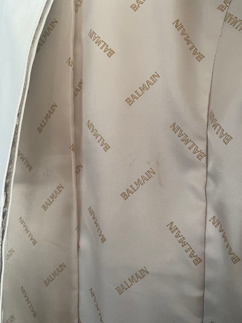 BALMAIN バルマン フォックスファー付 羊革 レザーコート 白 M