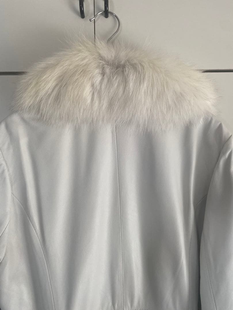 BALMAIN バルマン フォックスファー付 羊革 レザーコート 白 M