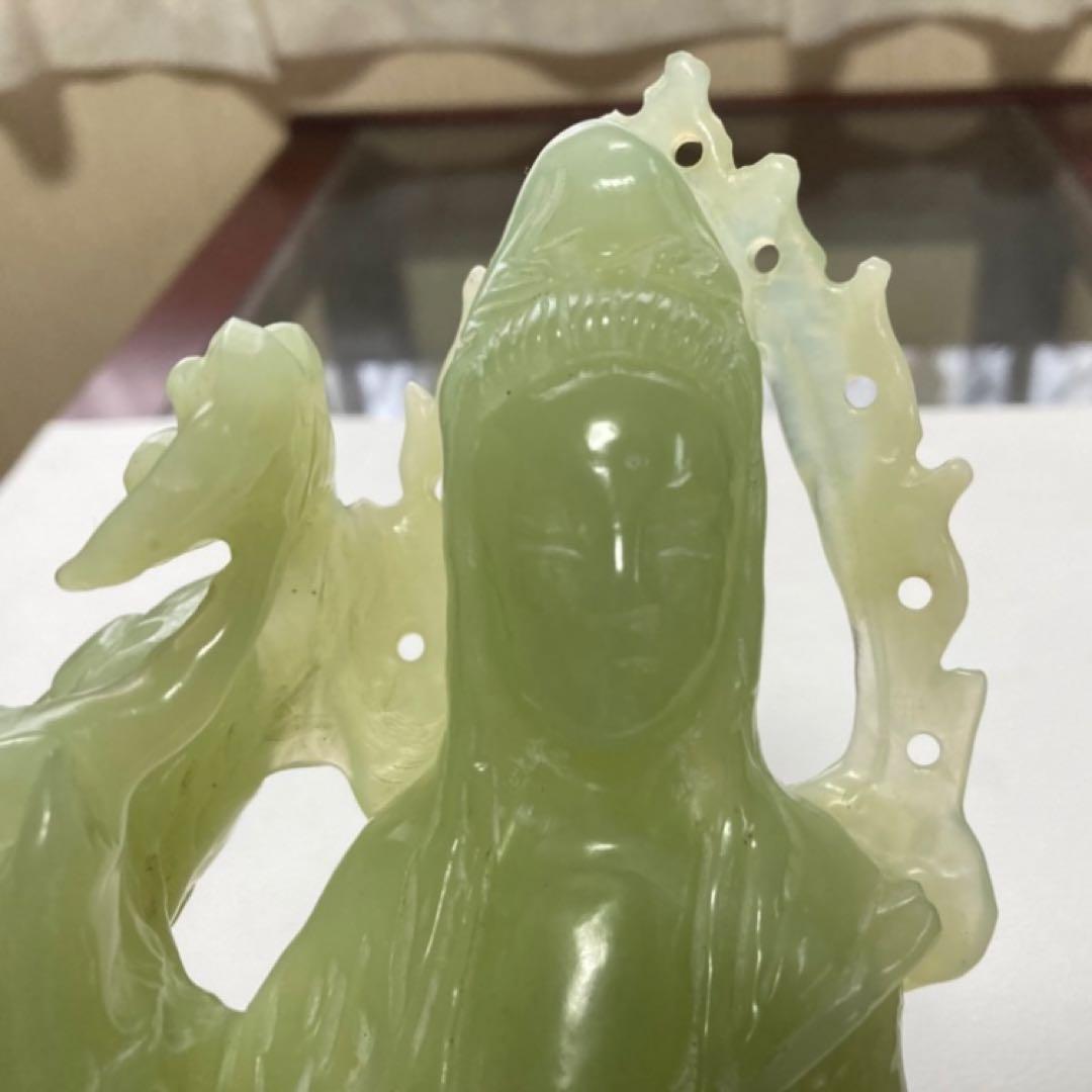 翡翠 観音菩薩 仏像 置物 彫刻 工芸品 美術品 骨董 レトロ