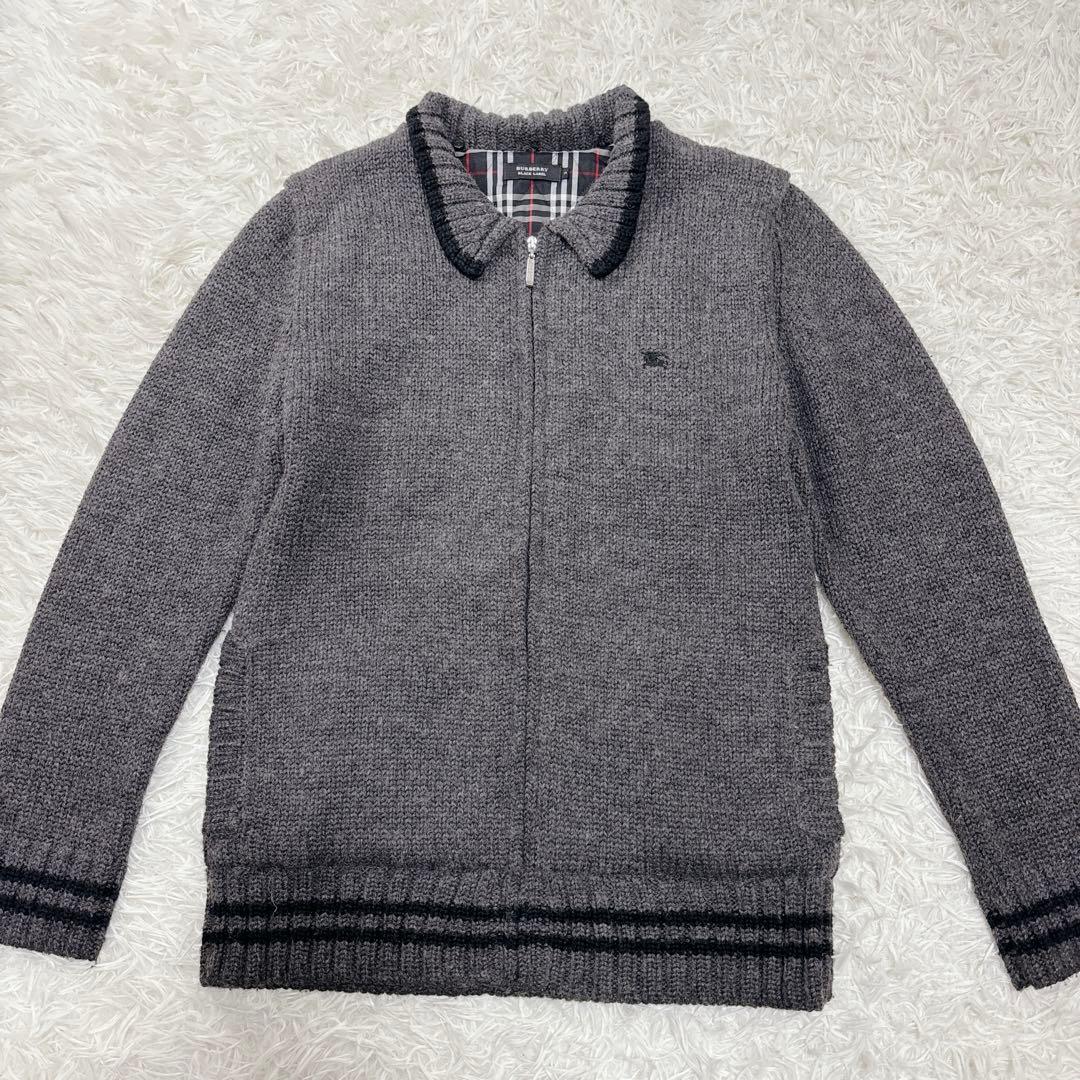 【美品】BURBERRY BLACK LABEL ニットブルゾン　グレー　L