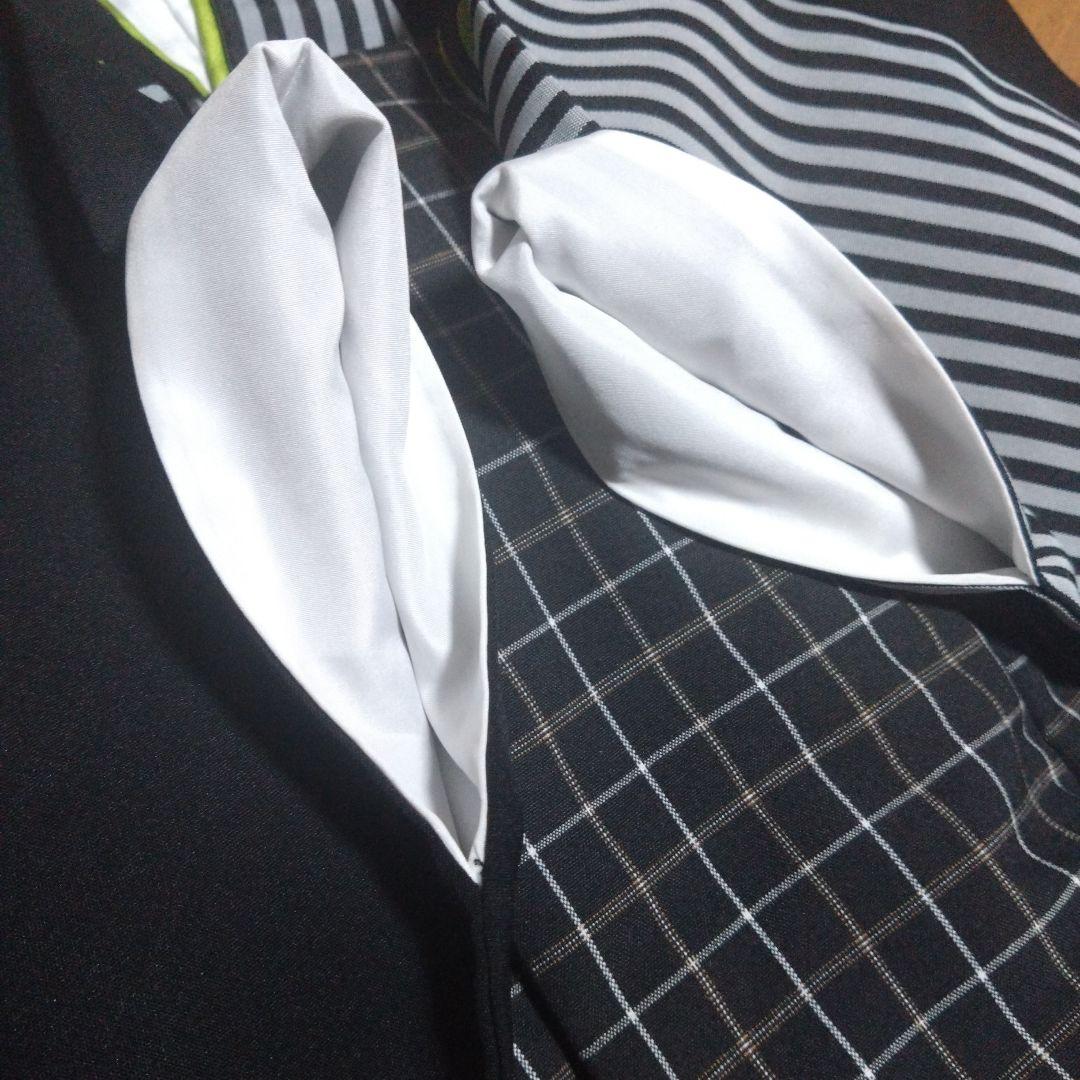 三歳★美品★モダン★チェック被布＆黒ストライプ着物＆雪駄18