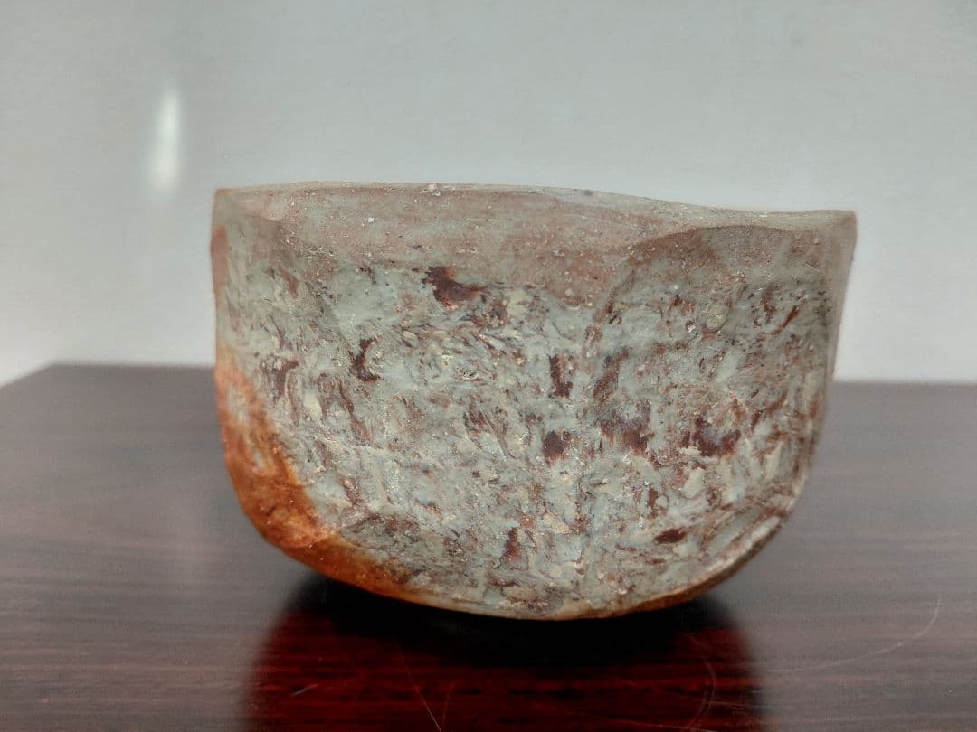 【備前焼】川端文男 備前 自然練込茶碗 共箱 共布 陶歴 茶道具