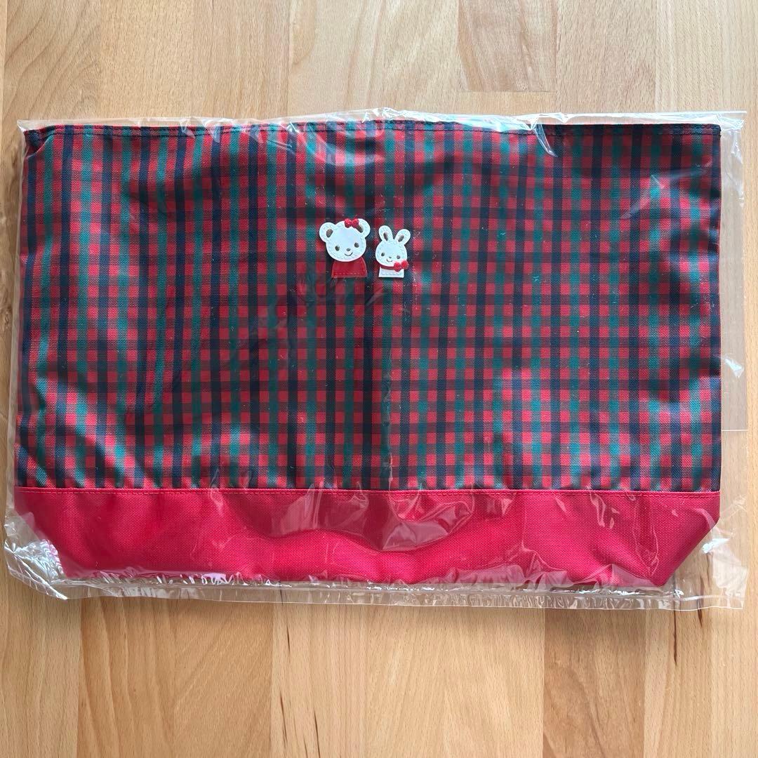 新品　familiar バッグ ファミリア 赤　チェック　XF 横型　A4