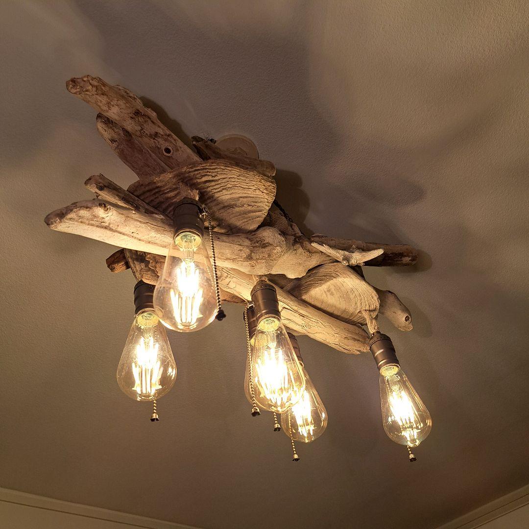 流木インテリア　エジソン6灯付　ヴィンテージソケット　6〜15帖　洒落たお部屋に